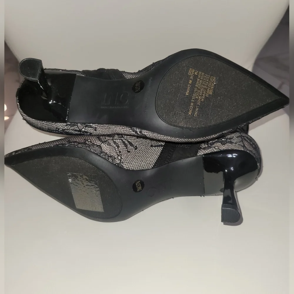 INC International Concepts Black Lace Ankle Booties Size 7M/ 37.5